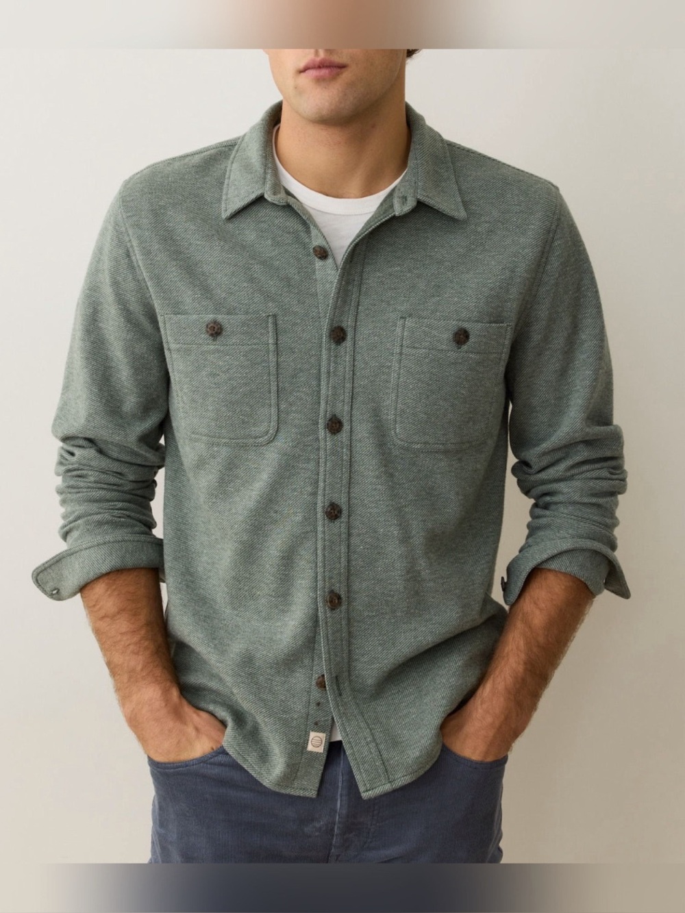 Marine Layer Pacifica Stretch Twill Overshirt Green Size Large